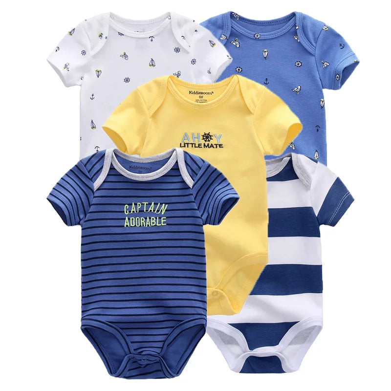 Kiddiezoom 5 Pcs/Lot Four Seasons Fashion Cartoon Short Sleeve Baby Boy Girl Bodysuits Soft 100%Cotton NewbornOnesies