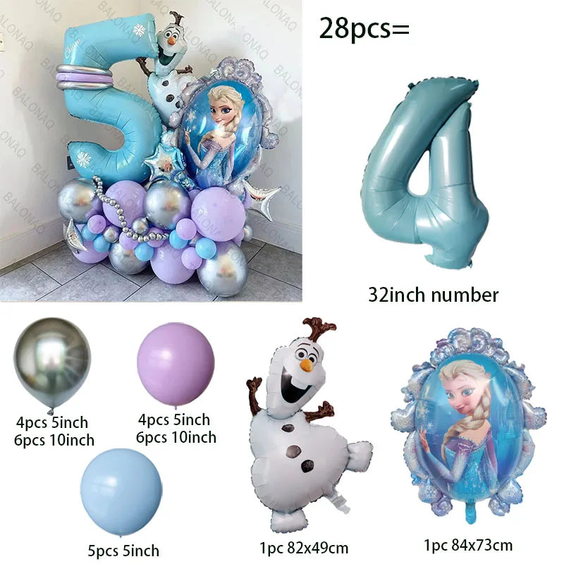 28pcs Disney Frozen Princess Elsa Balloons Foil Globos Girls Birthday Party Baby Shower Decorations Anniversary Supplies