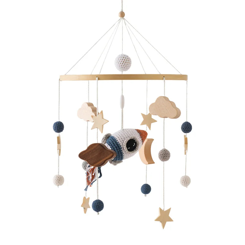 Baby Crib Bed Bell Musical Box Holder Arm Toy Foldable Imitation Wood Grain Infant Bed Decoration Toys Baby Bed Toys Educational