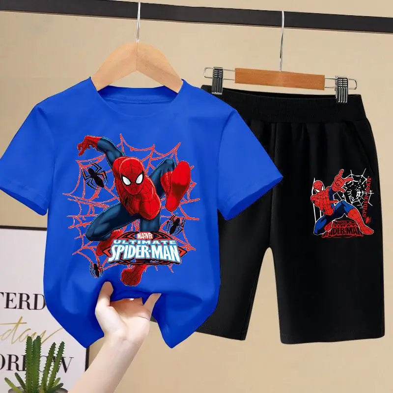 مجموعة تي شيرتات ديزني للأطفال من Aoger Spiderman للأولاد في فصل الصيف، شورت بأكمام قصيرة للأطفال، طقم مكون من قطعتين ملابس أطفال