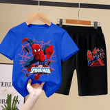 مجموعة تي شيرتات ديزني للأطفال من Aoger Spiderman للأولاد في فصل الصيف، شورت بأكمام قصيرة للأطفال، طقم مكون من قطعتين ملابس أطفال