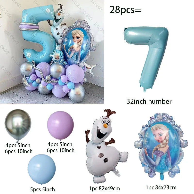 28pcs Disney Frozen Princess Elsa Balloons Foil Globos Girls Birthday Party Baby Shower Decorations Anniversary Supplies