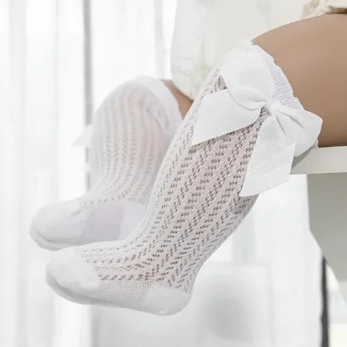 0-24Month Baby Girl Socks Toddler Bow Cotton Summer Mesh Lace Baby Knee Socks Newborn Infant Baby Princess Long Socks 2024 New