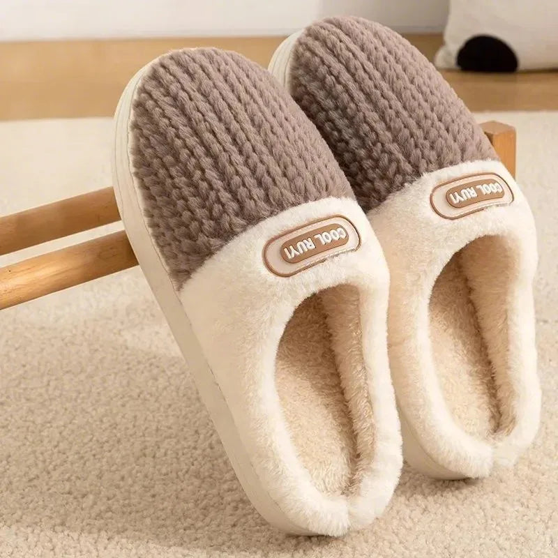 Winter Home Cotton Slippers Thick Sole Simple Design Fashion Style Keep Warm Indoor Antislip Shoes