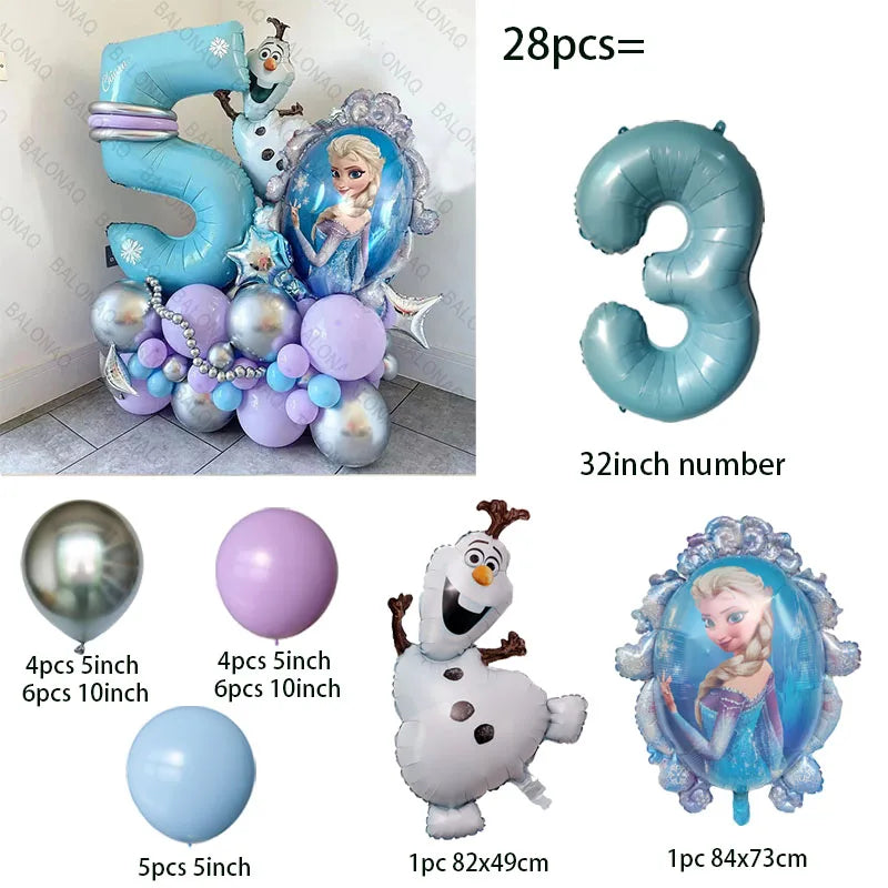 28pcs Disney Frozen Princess Elsa Balloons Foil Globos Girls Birthday Party Baby Shower Decorations Anniversary Supplies