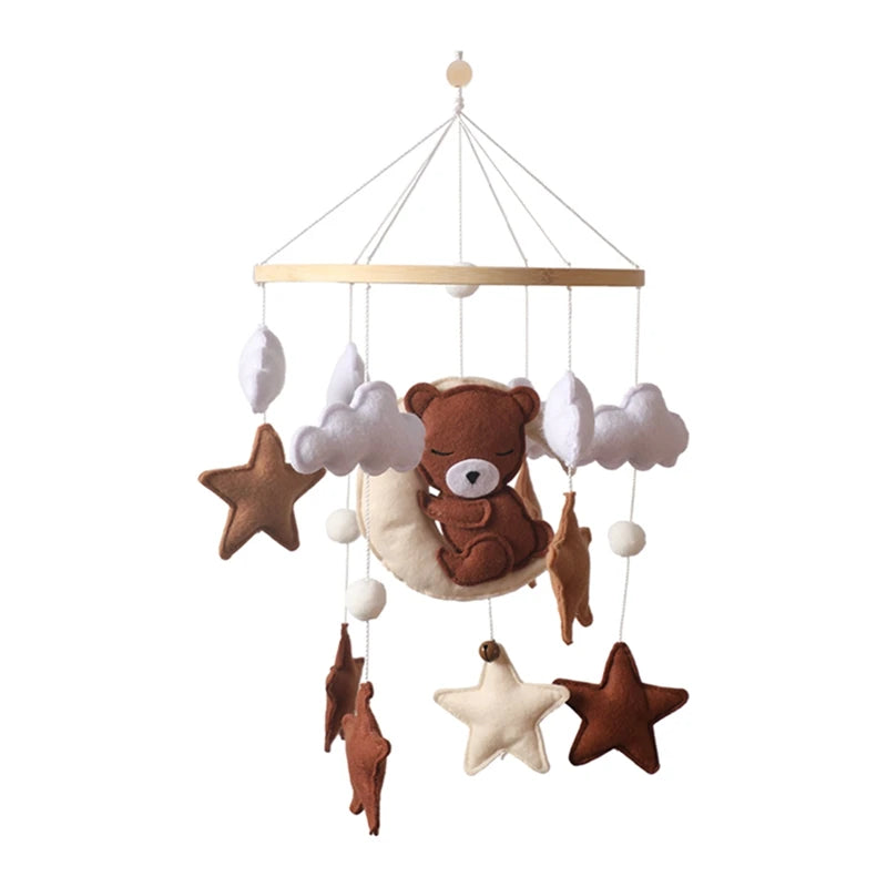 Let's Make Wooden Baby Rattles Soft Felt Cartoon Bear Cloudy Star Moon Hanging Bed Bell Mobile Crib Montessori Education Toys