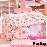 Cartoon Pink Capybara Pencil Storage Bag Kawaii Pencil Box Large Capacity Pencil Case School Stationery Case Makeup Bag