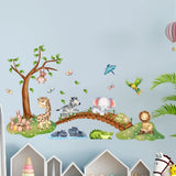 Cartoon Animal Elephant Zebra Giraffe Bridge Wall Sticker Waterproof PVC Children's Room   Kindergarten Home Decoration