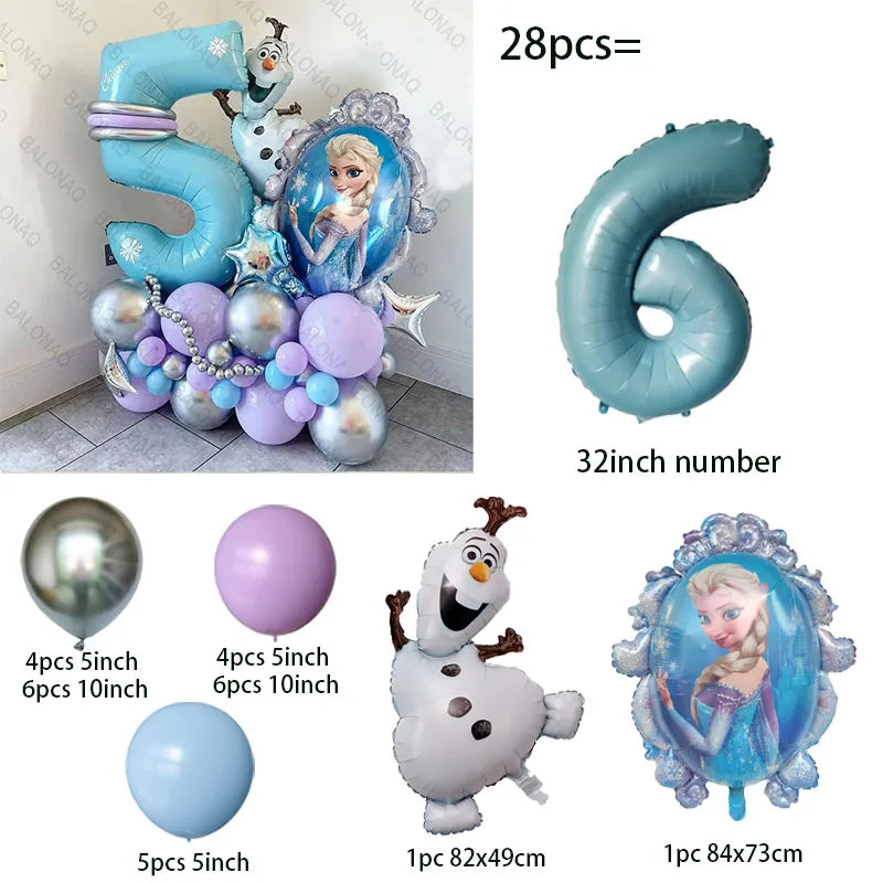 28pcs Disney Frozen Princess Elsa Balloons Foil Globos Girls Birthday Party Baby Shower Decorations Anniversary Supplies