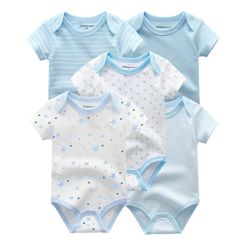 Kiddiezoom 5 Pcs/Lot Four Seasons Fashion Cartoon Short Sleeve Baby Boy Girl Bodysuits Soft 100%Cotton NewbornOnesies