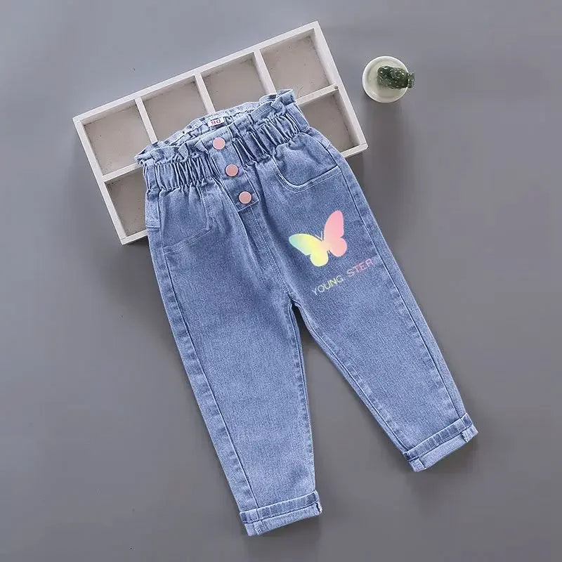 Kids Baby Girls Casual Clothes Jeans Pink Bow Trousers Toddler Infant Denim Clothing Pants Children Bottoms 1 2 3 4 5 6  Years