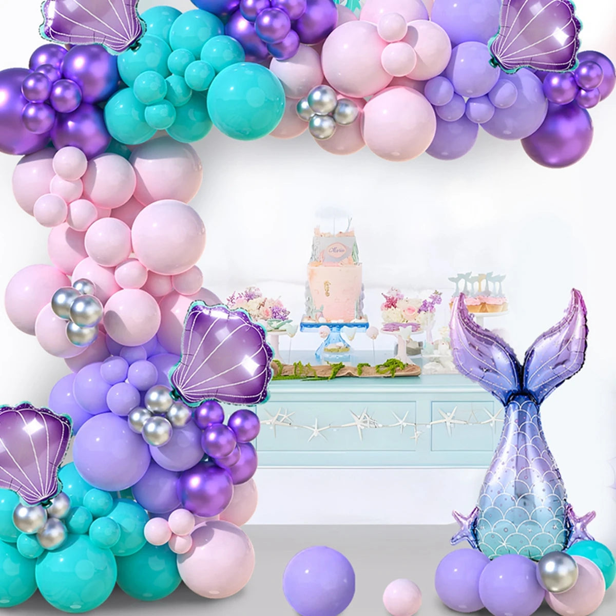 Mermaid Balloon Garland Arch Kit Mermaid Birthday Party Decor Kids Wedding Birthday Girl Supplies Baby Shower Latex Balloons