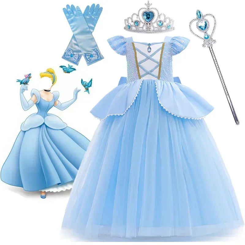 Cinderella Belle Costume for Girls Halloween Disguise Cosplay Rapunzel Princess Dress Baby Christmas Birthday Party Kids Clothes