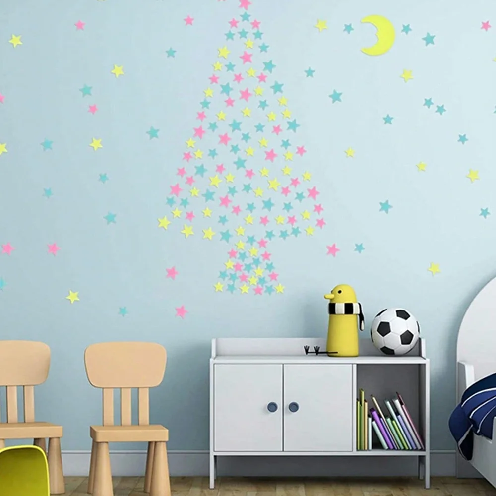 100/50/3pcs Glow in The Dark 3D Stars Moon Wall Stickers Luminous Stickers Kids Baby Room Bedroom Ceiling Home Decor Glow Star