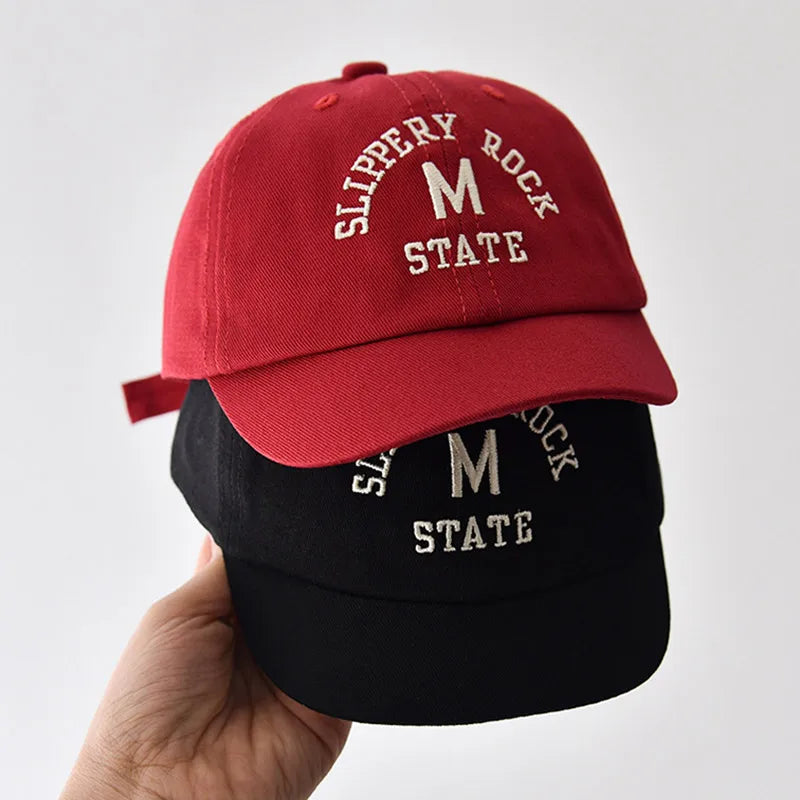 Korean Letter Embroidered Baby Cap Summer Toddler Boys Girls Cotton Baseball Caps Solid Color Kids Adjustable Peaked Hat