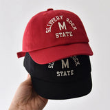 Korean Letter Embroidered Baby Cap Summer Toddler Boys Girls Cotton Baseball Caps Solid Color Kids Adjustable Peaked Hat