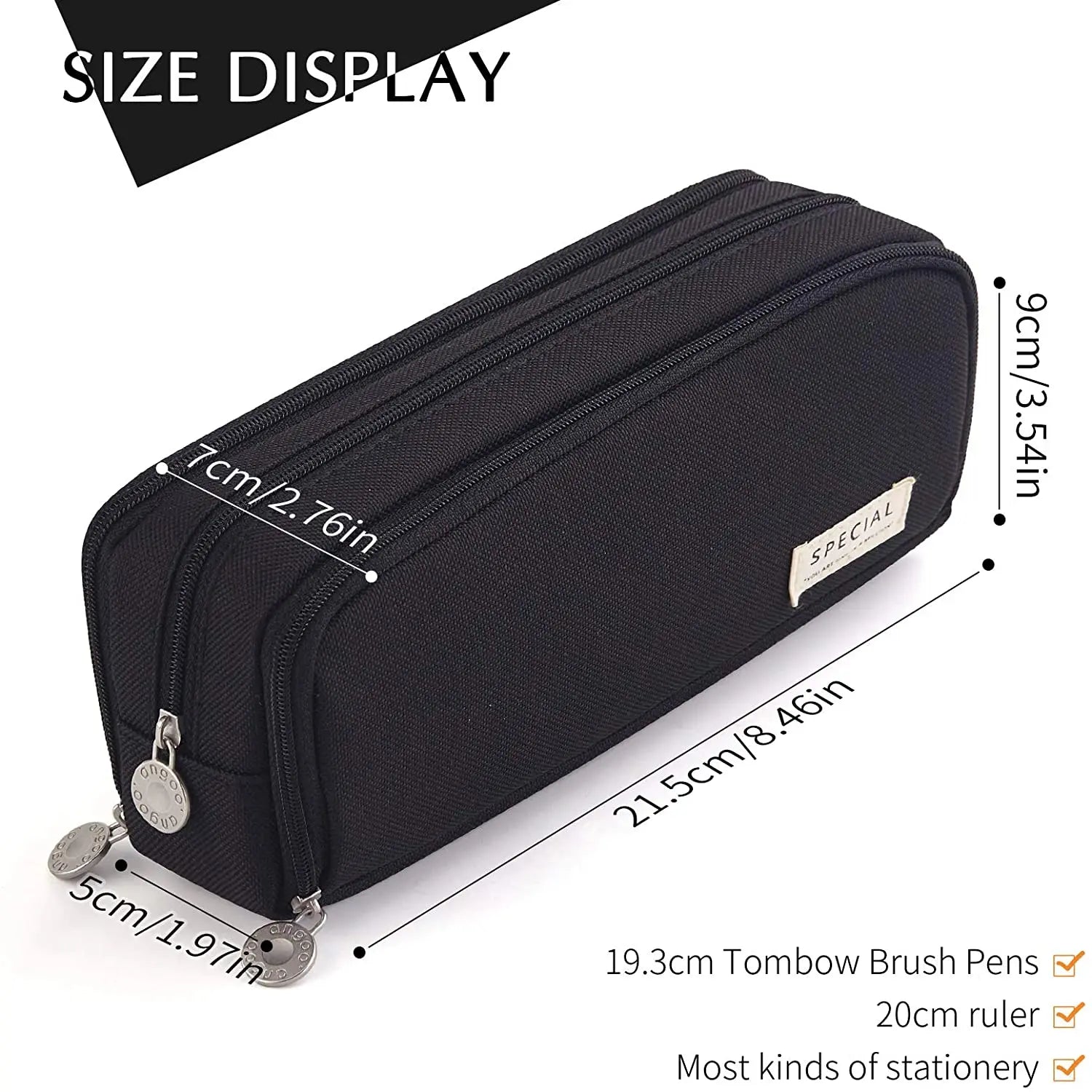 Large Capacity Pencil Case 3 Compartment Canvas for Students Box Office Student Pen Bag Stationery Back to School Supplies