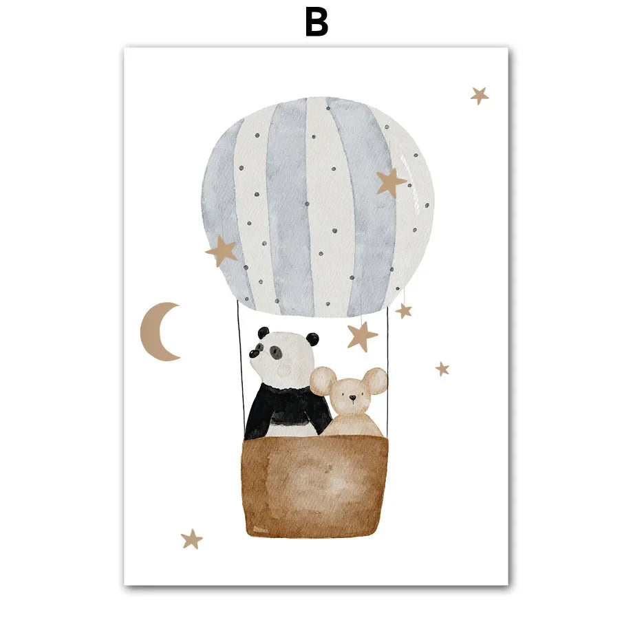 Boho Cartoon Bear Panda Mouse Balloon Plane Posters Art Prints Canvas Painting Wall Pictures For Baby Kids Room Home Decoration