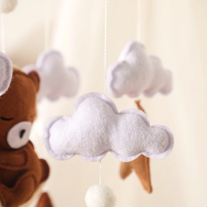 Let's Make Wooden Baby Rattles Soft Felt Cartoon Bear Cloudy Star Moon Hanging Bed Bell Mobile Crib Montessori Education Toys