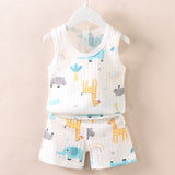 Children's Clothing Print Sleeveless Tops Shorts Cute Breathable Kids Summer Vest Shorts Set Tank Top for Baby Clothing Children