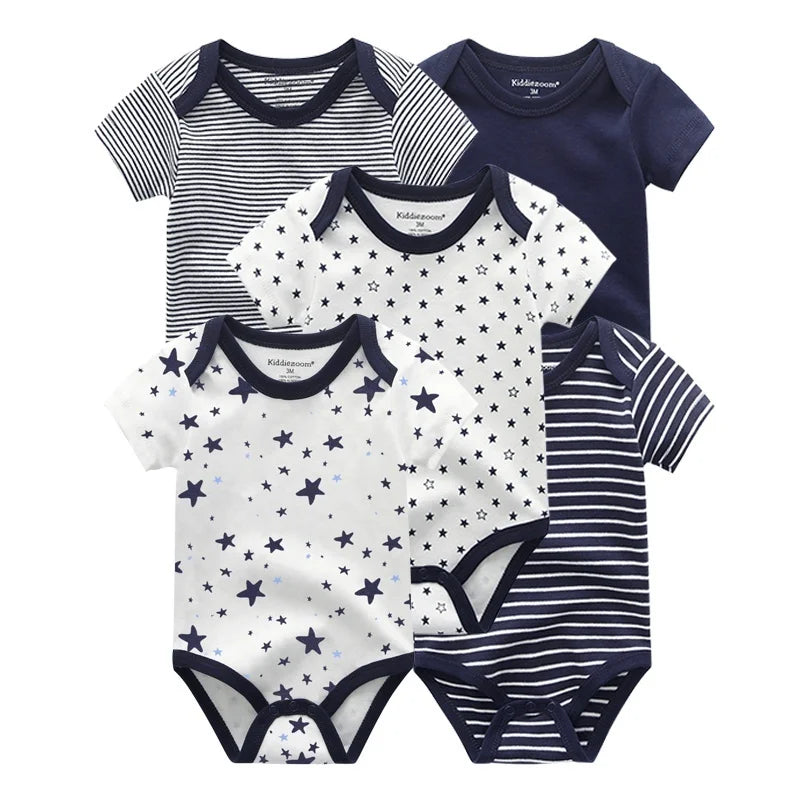 Kiddiezoom 5 Pcs/Lot Four Seasons Fashion Cartoon Short Sleeve Baby Boy Girl Bodysuits Soft 100%Cotton NewbornOnesies