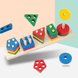 Montessori Wooden Geometric Shape Five Sets of Columns Blocks Assembling Children's Enlightenment Early Education Puzzle Toys