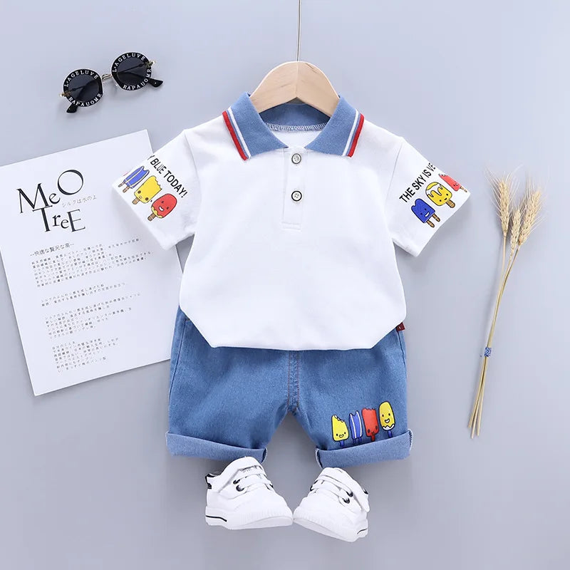 Baby Boy Clothes Set T-shirt+Shorts Kids Boy Summer Clothing Set Cute Cartoon Baby Boy Outfit Set Infant Toddler Tee Shirt Pants