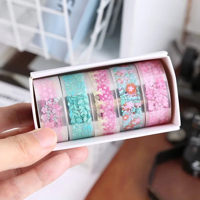 5Rolls Kawaii Transparent Sticker Tape DIY Decorative Material Tape Sketchbook Stickers School Supplies Japanese Stationery