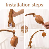 Baby Crib Bed Bell Musical Box Holder Arm Toy Foldable Imitation Wood Grain Infant Bed Decoration Toys Baby Bed Toys Educational