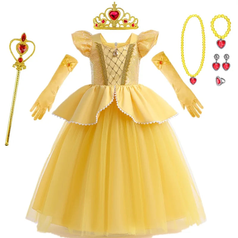 Cinderella Belle Costume for Girls Halloween Disguise Cosplay Rapunzel Princess Dress Baby Christmas Birthday Party Kids Clothes