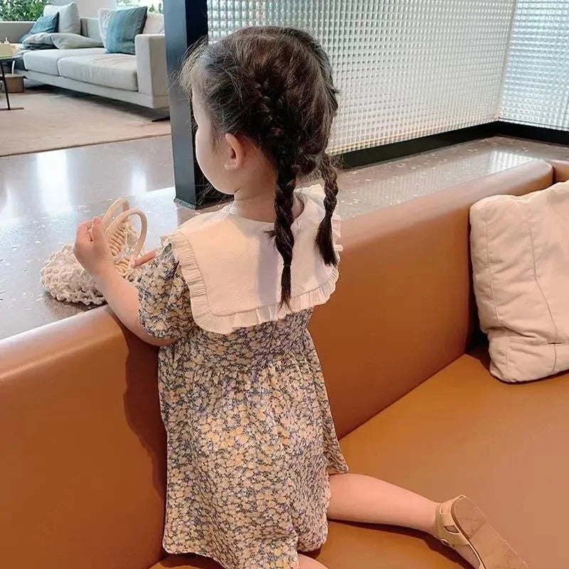 Baby Girls Princess Dress Summer Broken Flowers Elegant Doll Collar Dress Kids Birthday Party Clothes 1-8 Years Children Dress