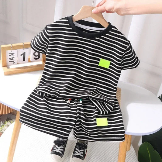 Summer Baby Boy Girls Clothes Set Children Stripe Tshirts and Shorts 2 Pieces Suit Kid Top Bottom Outfits Casual Tracksuits