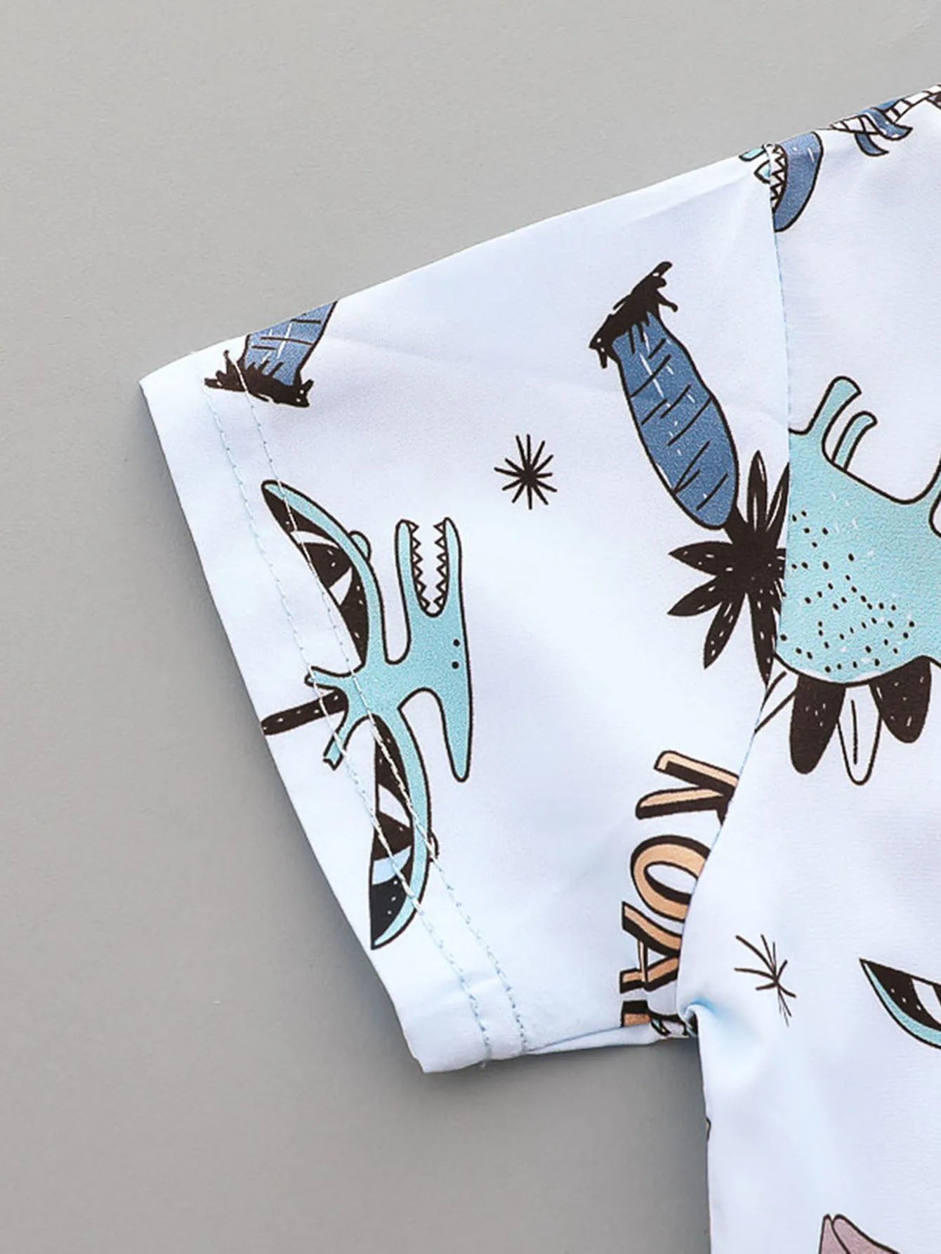 2PCS baby and toddler summer full print cartoon spotted dinosaur pattern stand up collar shirt short sleeved shorts set
