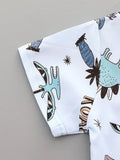 2PCS baby and toddler summer full print cartoon spotted dinosaur pattern stand up collar shirt short sleeved shorts set