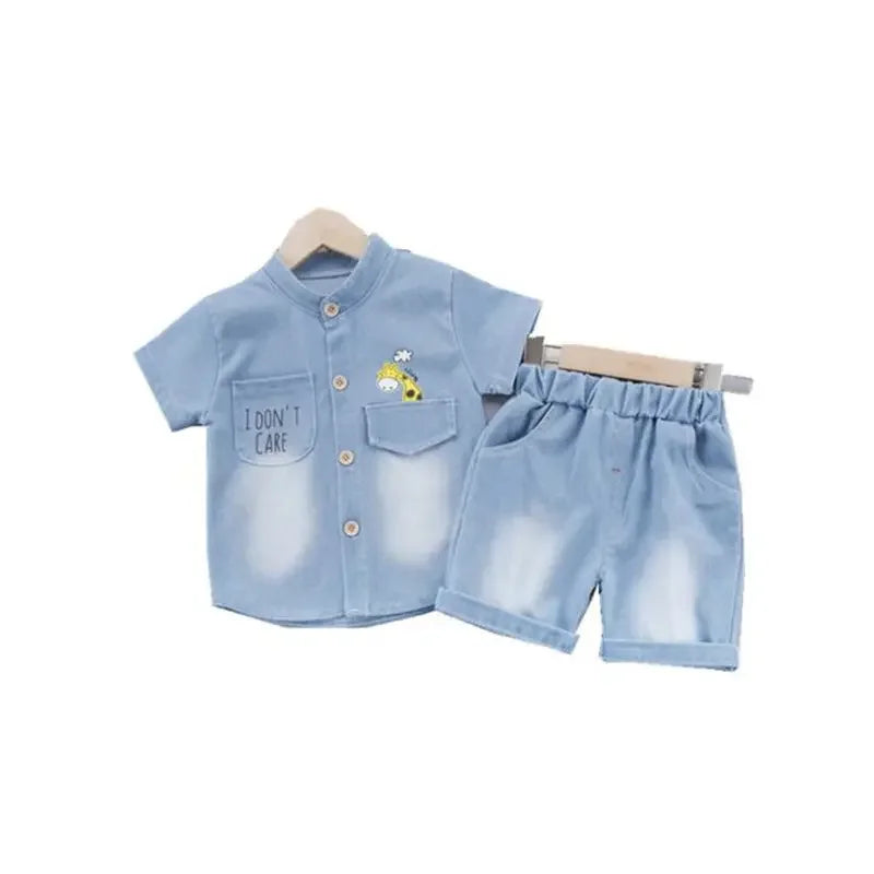 New Summer Baby Boys Denim Clothing Children Casual Short Sleeve Shirt Shorts 2Pcs/Set Kids Sportswear Toddler Fashion Wear