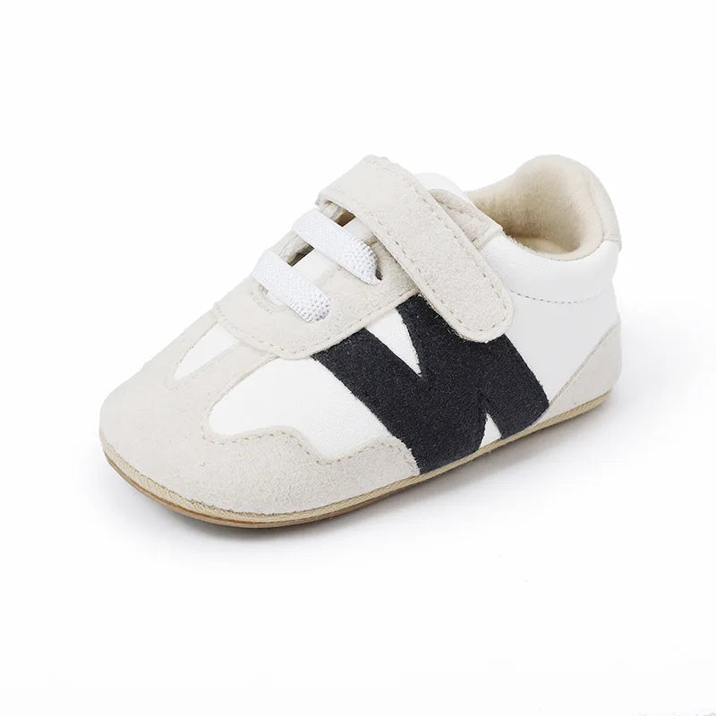 New 0-1Y Newborn Baby Fashion Versatile Sports Style Patchwork Colour Soft Bottom Anti-slip Suede Infant Toddler Shoes