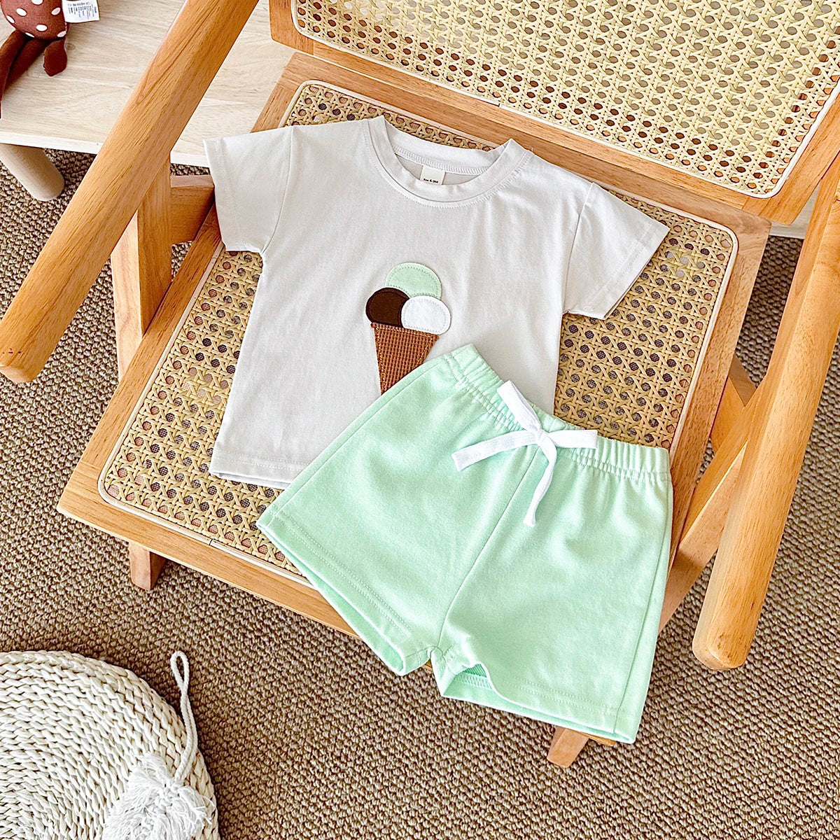 2Pcs Boy Girl Summer New Baby Clothes Sets Children Clothing Ice Cream Print T-shirt+Shorts Infant Toddler Outfit Suit Clothes