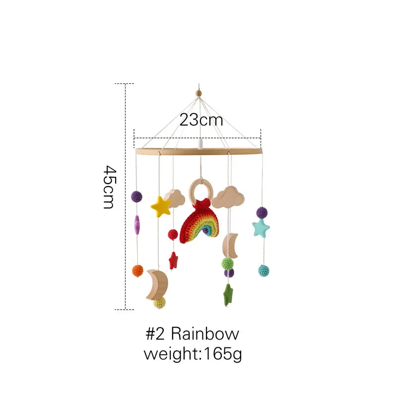 Baby Wooden Boho Rainbow Bed Bell Rattles Toys Hanging Pendant Newborn Toys Mobile Crib Bracket Montessori Toys Baby Birth Gift