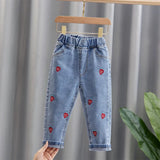 Kids Baby Girls Casual Clothes Jeans Pink Bow Trousers Toddler Infant Denim Clothing Pants Children Bottoms 1 2 3 4 5 6  Years