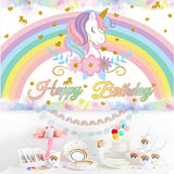 Rainbow Unicorn Disposable Tableware Happy 1st Birthday Party Decorations Kids Unicorn Theme Wedding Baby Shower Girls Supplies