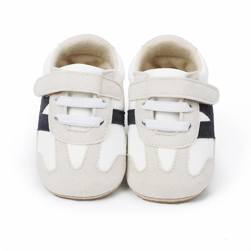 New 0-1Y Newborn Baby Fashion Versatile Sports Style Patchwork Colour Soft Bottom Anti-slip Suede Infant Toddler Shoes