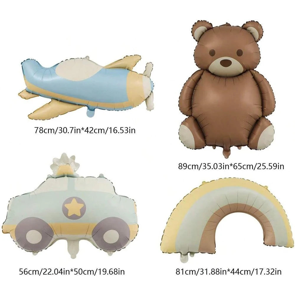 Cute Matte Bear Balloon Rainbow Cartoon Plane Car Foil Balloons Birthday Party Decoration Supplies Girls Boys Baby Shower Favors