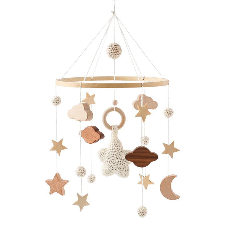 Baby Crib Bed Bell Musical Box Holder Arm Toy Foldable Imitation Wood Grain Infant Bed Decoration Toys Baby Bed Toys Educational