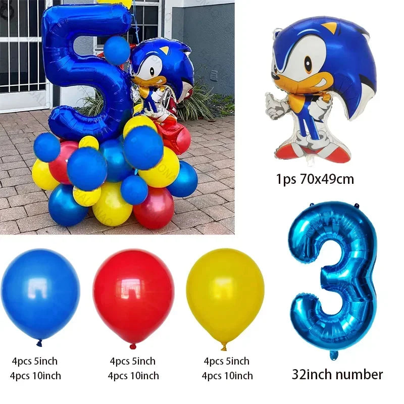 26pcs Blue Hedgehog Balloons Cartoon Sonic Balloon Baby Shower Kids Favors Birthday Party Decorations Kids Baby Shower Supplies