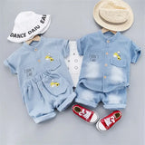 New Summer Baby Boys Denim Clothing Children Casual Short Sleeve Shirt Shorts 2Pcs/Set Kids Sportswear Toddler Fashion Wear