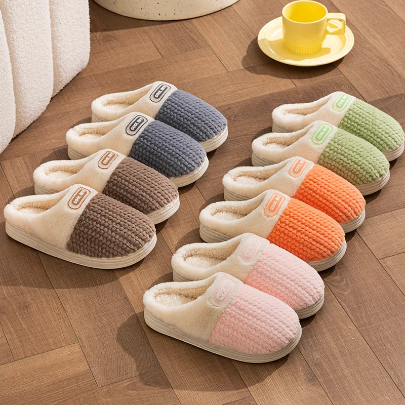 Winter Home Cotton Slippers Thick Sole Simple Design Fashion Style Keep Warm Indoor Antislip Shoes