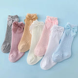 0-24Month Baby Girl Socks Toddler Bow Cotton Summer Mesh Lace Baby Knee Socks Newborn Infant Baby Princess Long Socks 2024 New