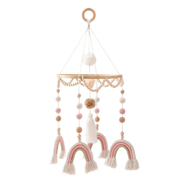Baby Wooden Boho Rainbow Bed Bell Rattles Toys Hanging Pendant Newborn Toys Mobile Crib Bracket Montessori Toys Baby Birth Gift