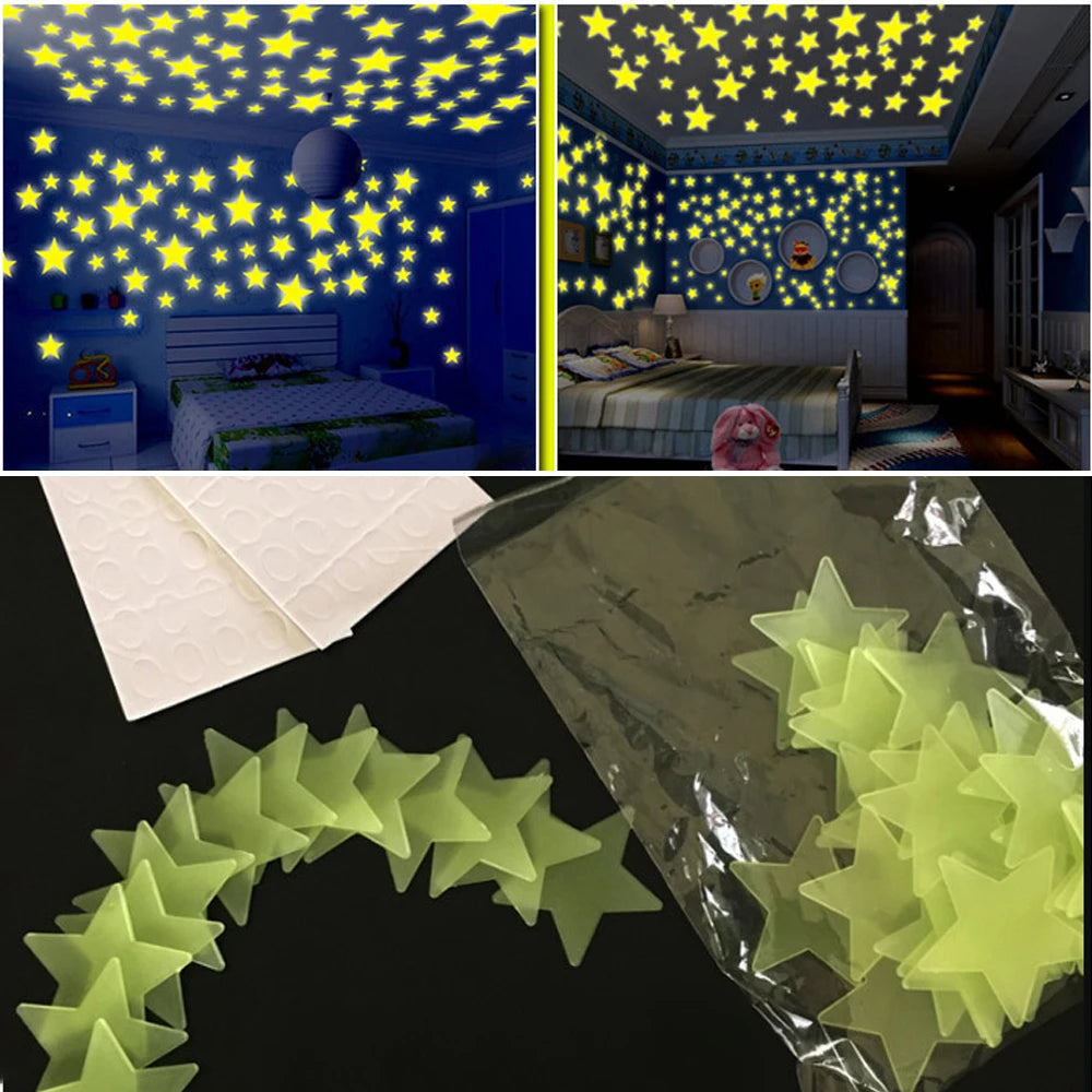 100/50/3pcs Glow in The Dark 3D Stars Moon Wall Stickers Luminous Stickers Kids Baby Room Bedroom Ceiling Home Decor Glow Star