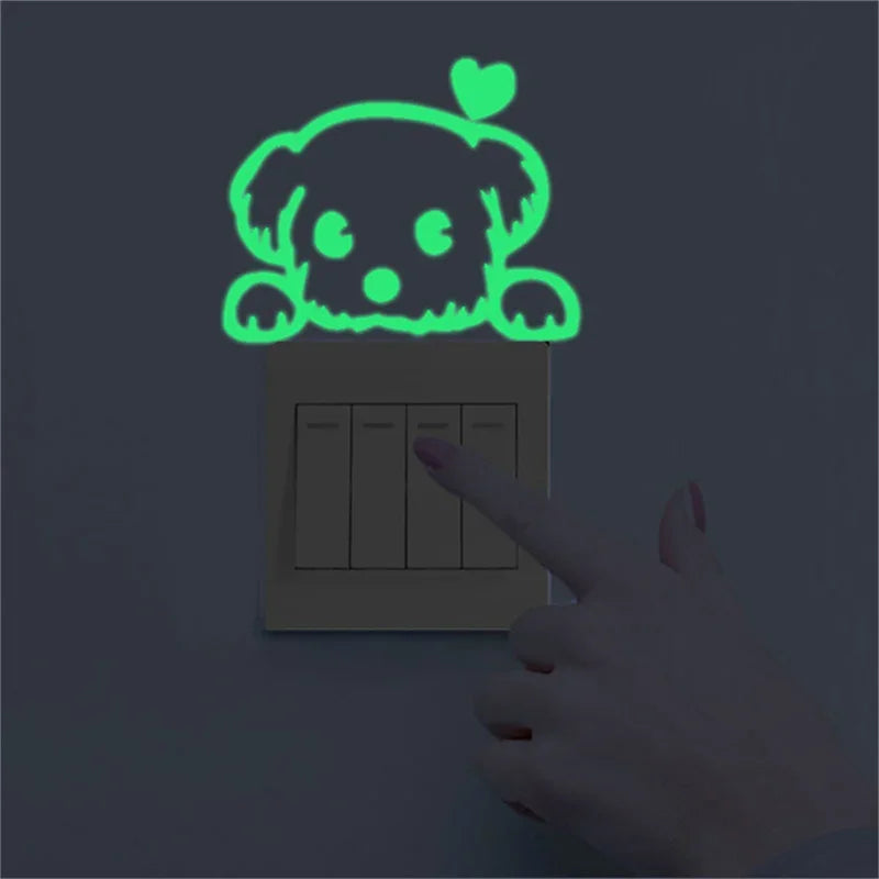 Stars Sticker Cat Sticker Glow in the Dark Luminous Decoration Cartoon Moon Fairy Kid Room Fluorescent Switch Sticker Home Decor